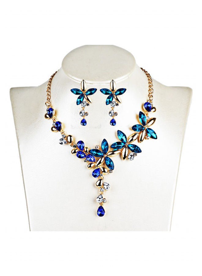 OPI Vintage Crystal Floral Pendent Necklace Earrings Set  - Image 1