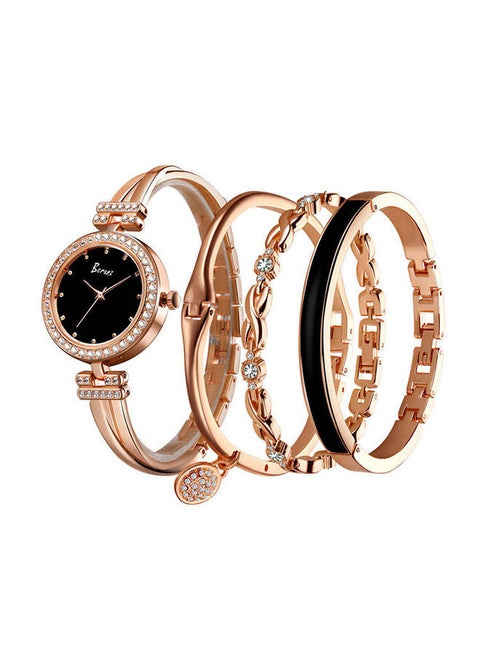 Women's Stainless Steel Analog Wristwatch With 3 Bracelets