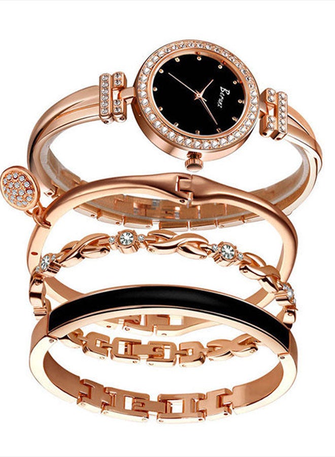 Generic - Women's Stainless Steel Analog Wristwatch With 3 Bracelets - Image 1