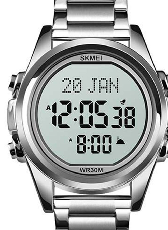 SKMEI - Men's 1667 Stainless Steel Back Digital Alfajr Azan Prayer Wrist Watch - 44 mm - Silver - Image 1