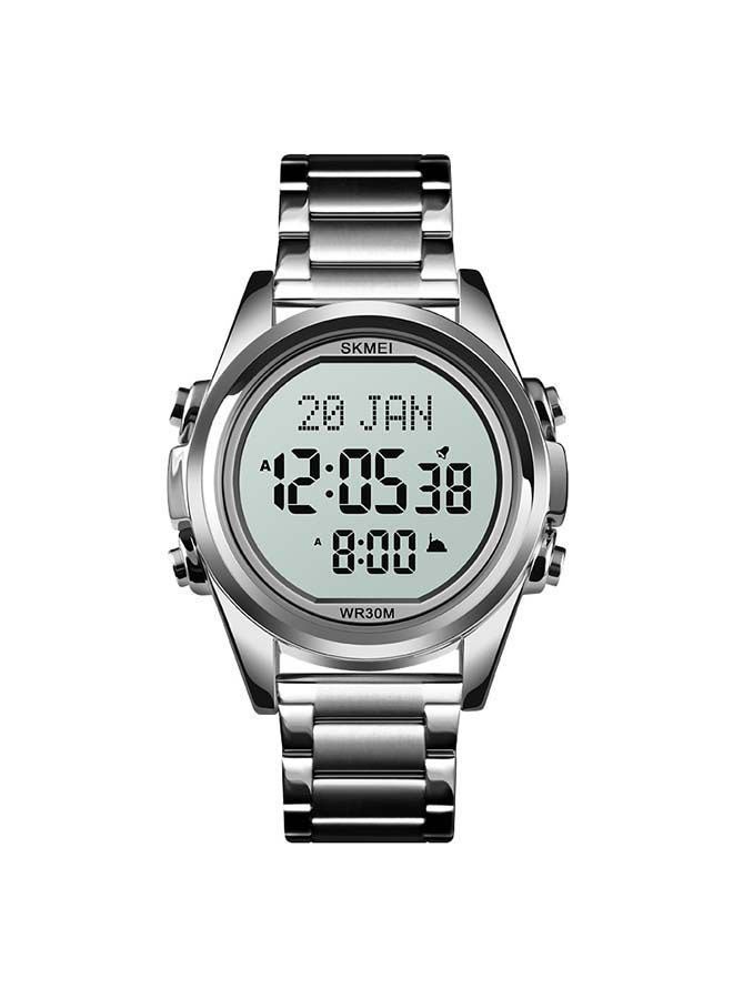 SKMEI - Men's 1667 Stainless Steel Back Digital Alfajr Azan Prayer Wrist Watch - 44 mm - Silver - Image 1