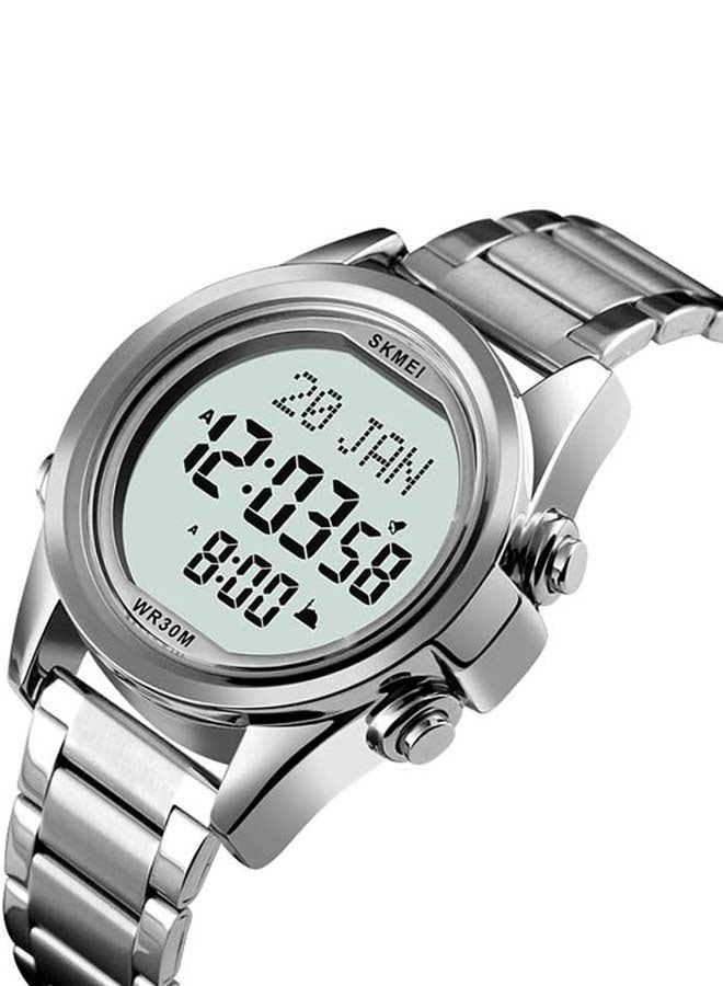 SKMEI - Men's 1667 Stainless Steel Back Digital Alfajr Azan Prayer Wrist Watch - 44 mm - Silver - Image 1