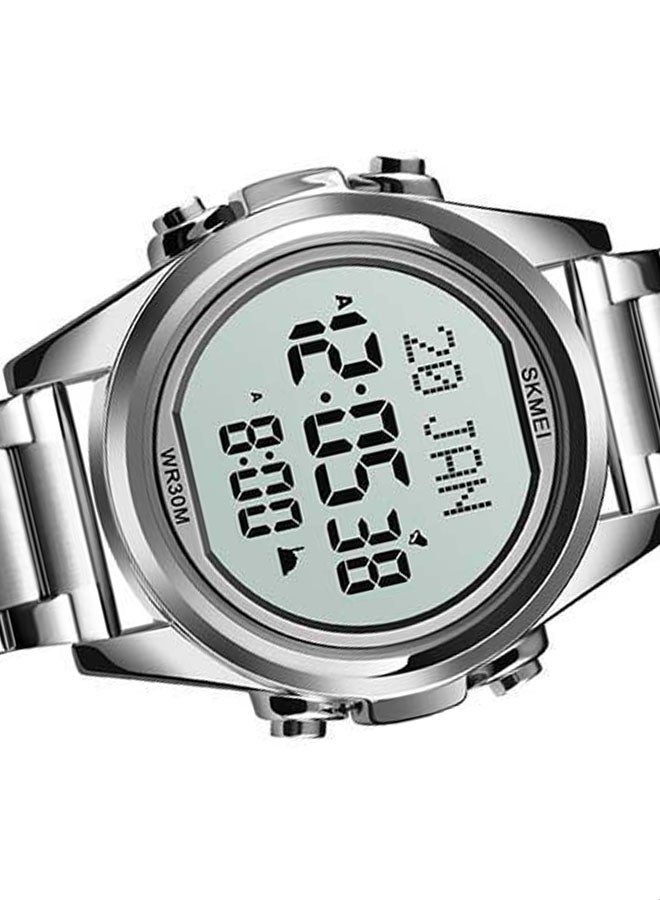 SKMEI - Men's 1667 Stainless Steel Back Digital Alfajr Azan Prayer Wrist Watch - 44 mm - Silver - Image 1