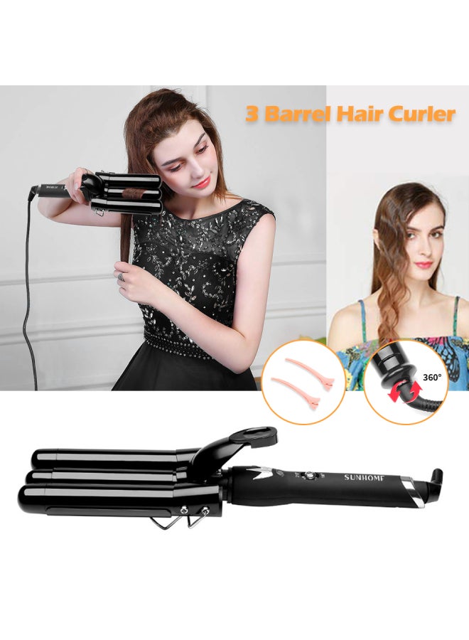 3-Barrel Electric Iron Hair Curler,25mm Black 380mm - v1665410240/N30731041A_10