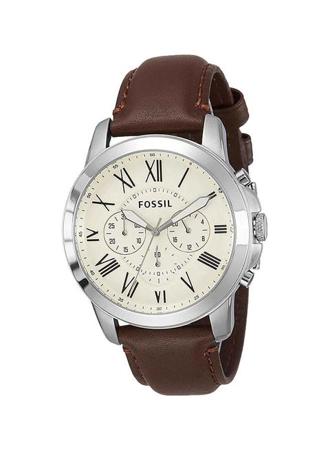 Men's Leather Analog Quartz Watch FS4735 - 44 mm - Brown
