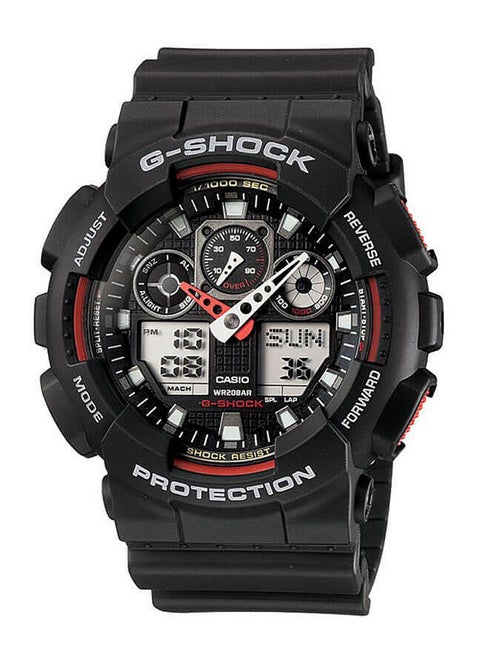 Men's Round Shape Rubber Strap Analog & Digital Wrist Watch 51 mm - Black - GA-100-1A4DR