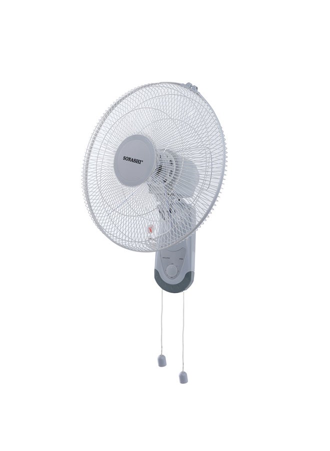 SONASHI - 16 Inch Wall Fan With 3 Speeds And Oscillation Function | Circulating Double String Switch With Overheat Protection Feature | Low Noise Design 60 W SF-8029W Grey - Image 1