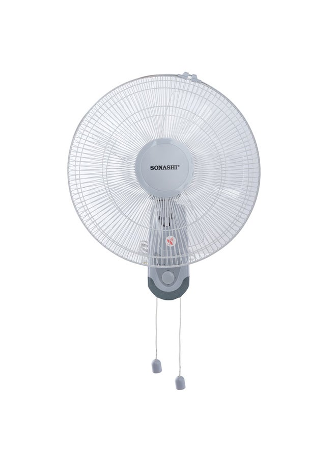 SONASHI - 16 Inch Wall Fan With 3 Speeds And Oscillation Function | Circulating Double String Switch With Overheat Protection Feature | Low Noise Design 60 W SF-8029W Grey - Image 1