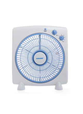 12Inch Box Fan with 3 Speeds | Lightweight and Portable Fan with 1 Hour Timer | Powerful Desk Box Fan With Copper Motor | Protective Grill for Safety SBF-7031 White/Blue - v1665414861/N15502056A_1