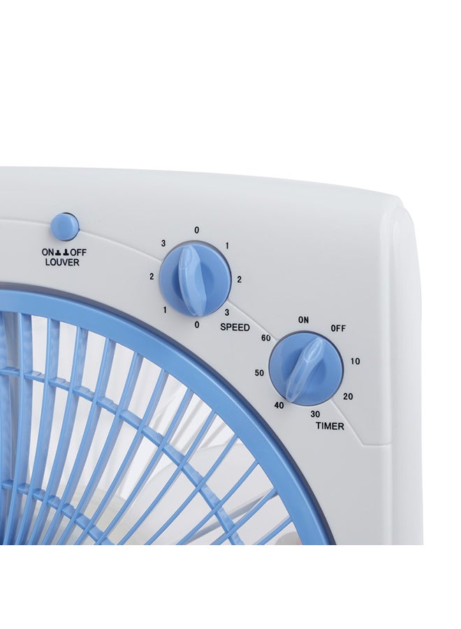 12Inch Box Fan with 3 Speeds | Lightweight and Portable Fan with 1 Hour Timer | Powerful Desk Box Fan With Copper Motor | Protective Grill for Safety SBF-7031 White/Blue