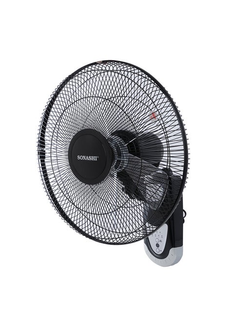 16 Inch Wall Fan - Remote Control | 5 Transparent Blades With Low Noise Motor | 3 Speed And Oscillation Functions | Overheat Protection SF-8007-WR-BLK Black