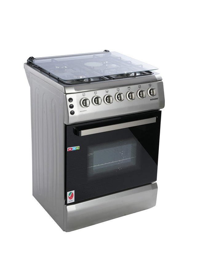 SONASHI Free Standing Gas Oven 60x60 - 4 Burners | Glass lid, Fixed Drawer, Stainless Steel Housing with Electric Ignition | Over has Lamp, Timer and Chicken Rotisserie | Made in Turkey SGO-6060FFD Silver/Black  - Image 2
