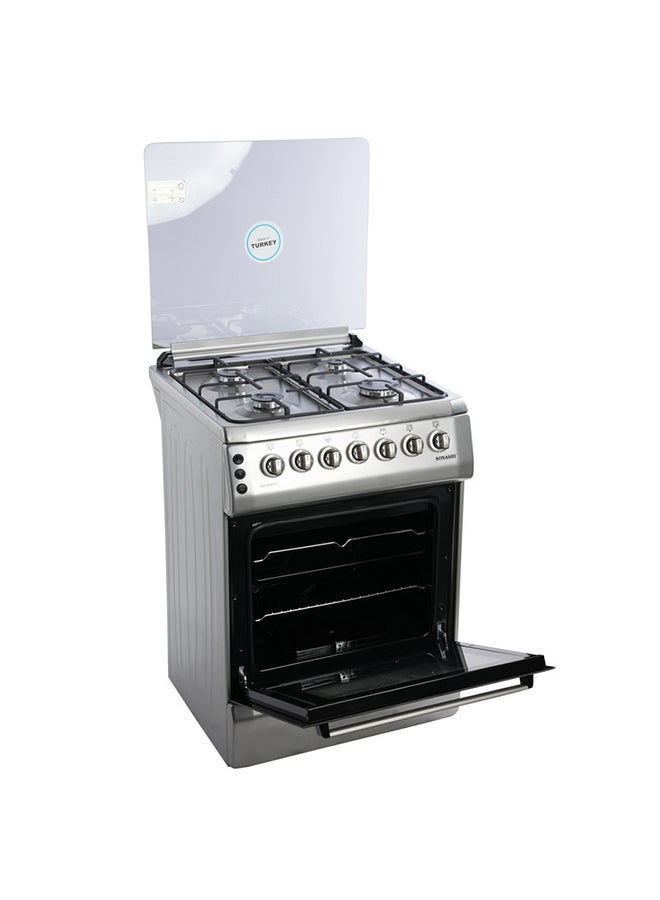 SONASHI Free Standing Gas Oven 60x60 - 4 Burners | Glass lid, Fixed Drawer, Stainless Steel Housing with Electric Ignition | Over has Lamp, Timer and Chicken Rotisserie | Made in Turkey SGO-6060FFD Silver/Black  - Image 3