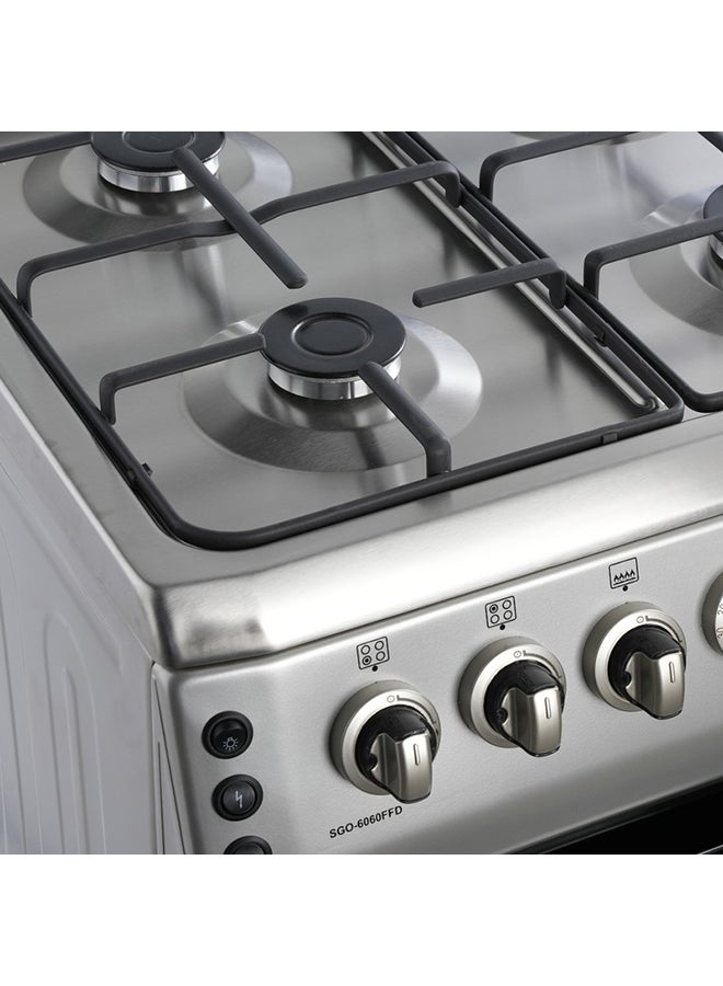 SONASHI Free Standing Gas Oven 60x60 - 4 Burners | Glass lid, Fixed Drawer, Stainless Steel Housing with Electric Ignition | Over has Lamp, Timer and Chicken Rotisserie | Made in Turkey SGO-6060FFD Silver/Black  - Image 4