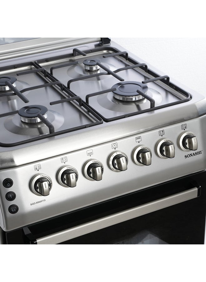 SONASHI Free Standing Gas Oven 60x60 - 4 Burners | Glass lid, Fixed Drawer, Stainless Steel Housing with Electric Ignition | Over has Lamp, Timer and Chicken Rotisserie | Made in Turkey SGO-6060FFD Silver/Black  - Image 5