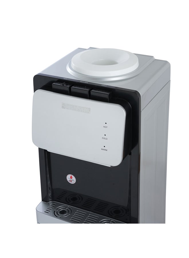 SONASHI - 3 Tap Free Standing Water Dispenser with Refrigerator Cabinet | 3 Taps (Hot, Cold, and Normal) | Stainless Steel Water Tank with 1.0L Hot & 2.2L Cold Capacity | LED Light Indicator SWD-53 Silver - Image 1