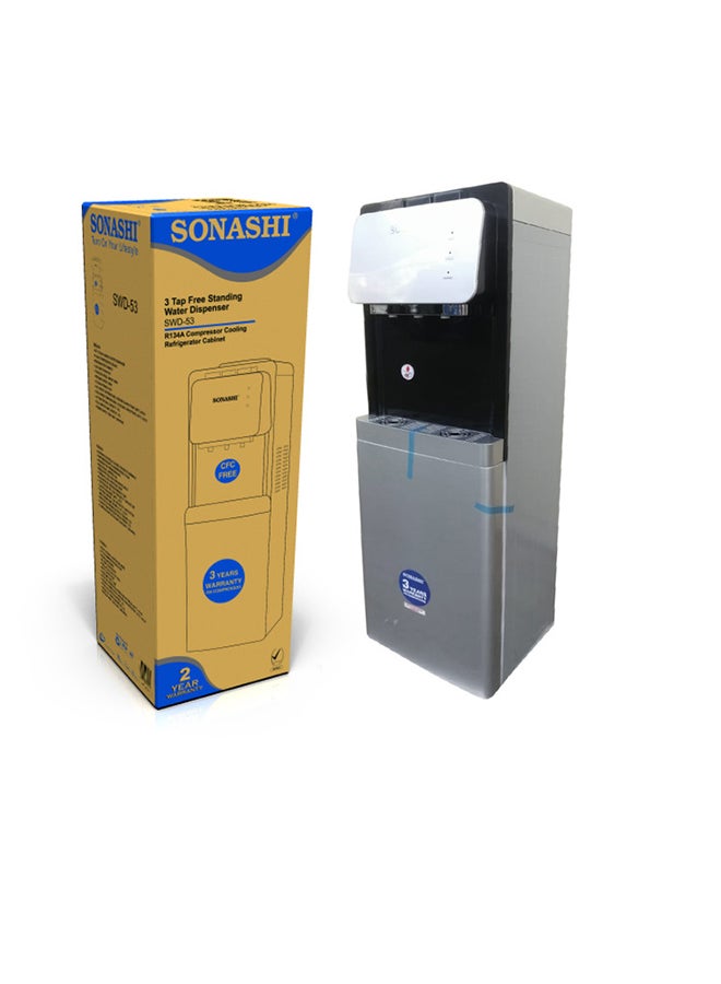 SONASHI - 3 Tap Free Standing Water Dispenser with Refrigerator Cabinet | 3 Taps (Hot, Cold, and Normal) | Stainless Steel Water Tank with 1.0L Hot & 2.2L Cold Capacity | LED Light Indicator SWD-53 Silver - Image 1