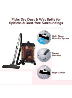 18L Drum Vacuum Cleaner with Multi Filtration System | Big Dust Capacity with Strong Suction and Super Low Noise | Easy Moveable with Wheels | Dust Full Indicator 2000 W SVC-9007DN Red/Black - v1665414885/N53228178A_6