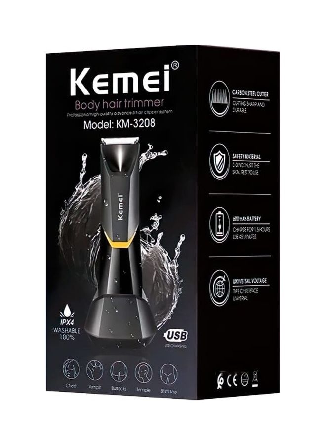 Kemei - Professional Body Hair Trimmer KM-3208 Black/Yellow - Image 1