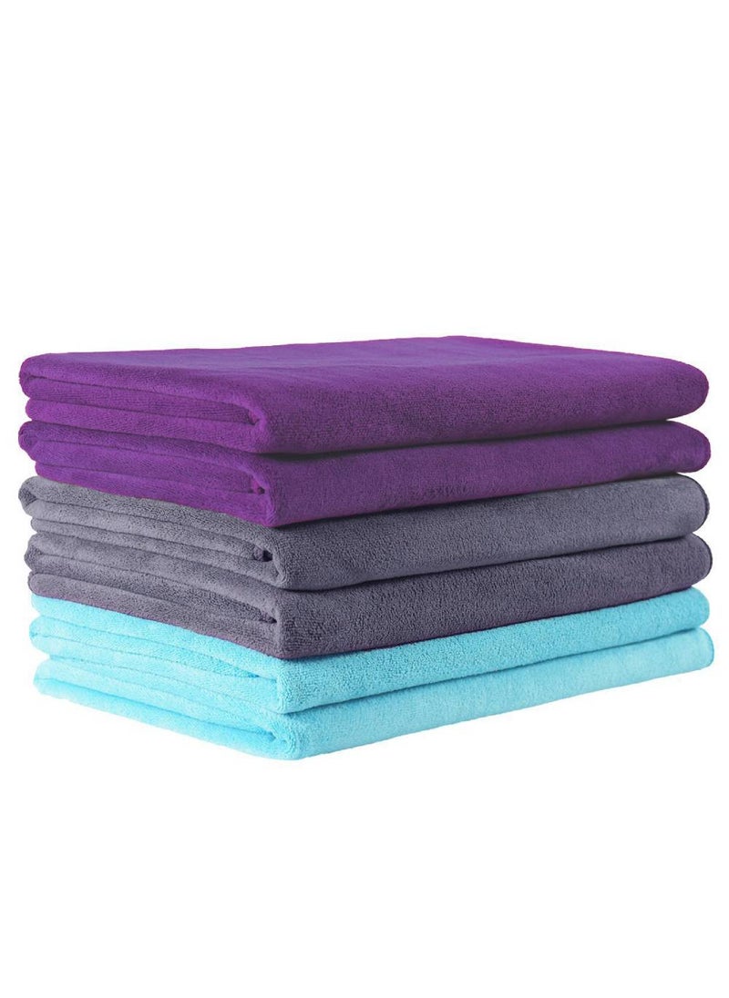 ENJOYhouse 6-Piece Microfiber Bath Towel Set Grey/Purple/Sky Blue 70x140cm  - Image 1
