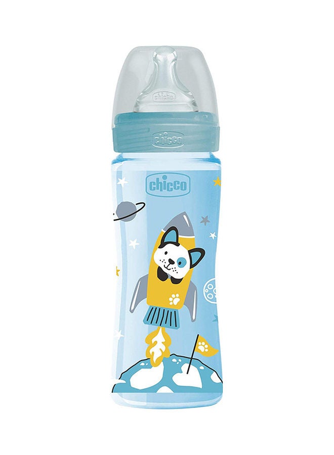 Chicco Well-Being Plastic Bottle 330Ml Fast Flow 4M+ Silicone Boy, Blue - Image 2