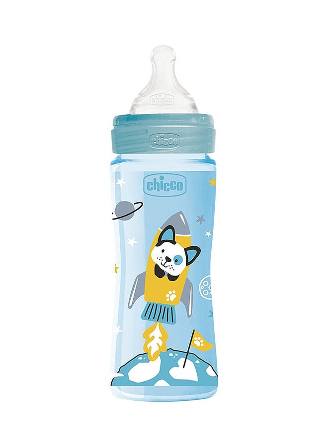 Chicco Well-Being Plastic Bottle 330Ml Fast Flow 4M+ Silicone Boy, Blue - Image 3