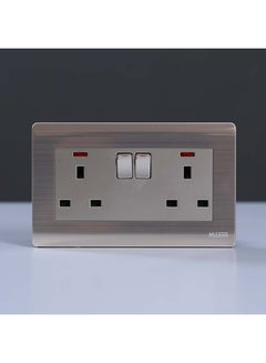 13A 2 Gang Socket With Neon Gd Gold/Beige