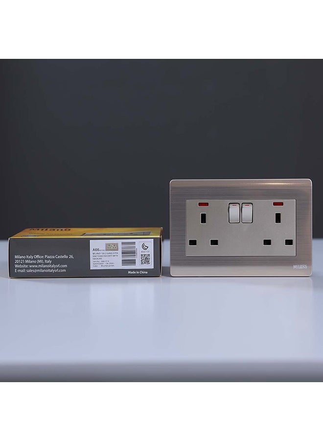 DANUBE HOME - 13A 2 Gang Socket With Neon Gd Gold/Beige - Image 1