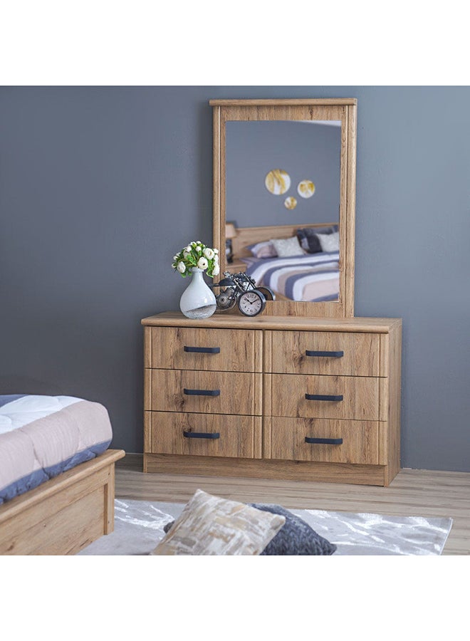 DANUBE HOME Raymond Dresser With Mirror 6-Drawer Vanity Table Modern Design Makeup Desk With Storage For Bedroom Summer Oak 120x42.5x184cm  - Image 1