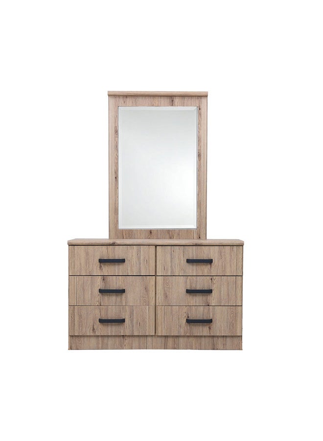DANUBE HOME Raymond Dresser With Mirror 6-Drawer Vanity Table Modern Design Makeup Desk With Storage For Bedroom Summer Oak 120x42.5x184cm  - Image 2