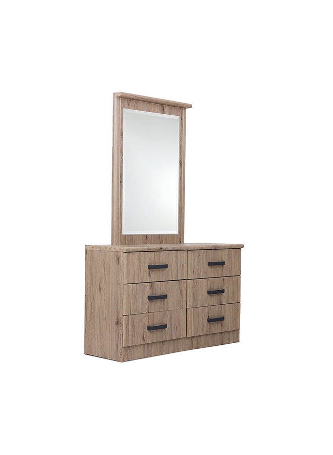 DANUBE HOME Raymond Dresser With Mirror 6-Drawer Vanity Table Modern Design Makeup Desk With Storage For Bedroom Summer Oak 120x42.5x184cm  - Image 3