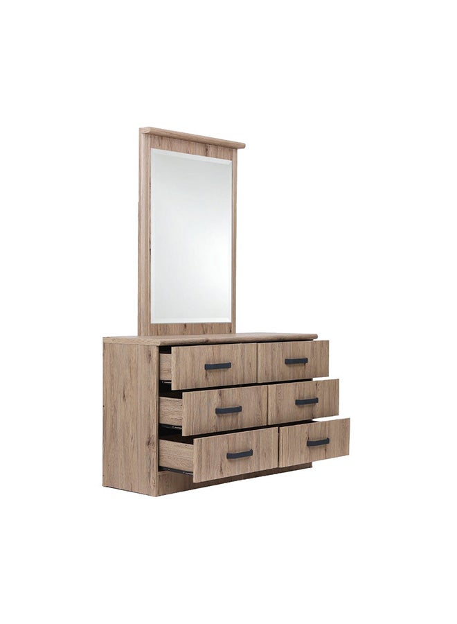 DANUBE HOME Raymond Dresser With Mirror 6-Drawer Vanity Table Modern Design Makeup Desk With Storage For Bedroom Summer Oak 120x42.5x184cm  - Image 4