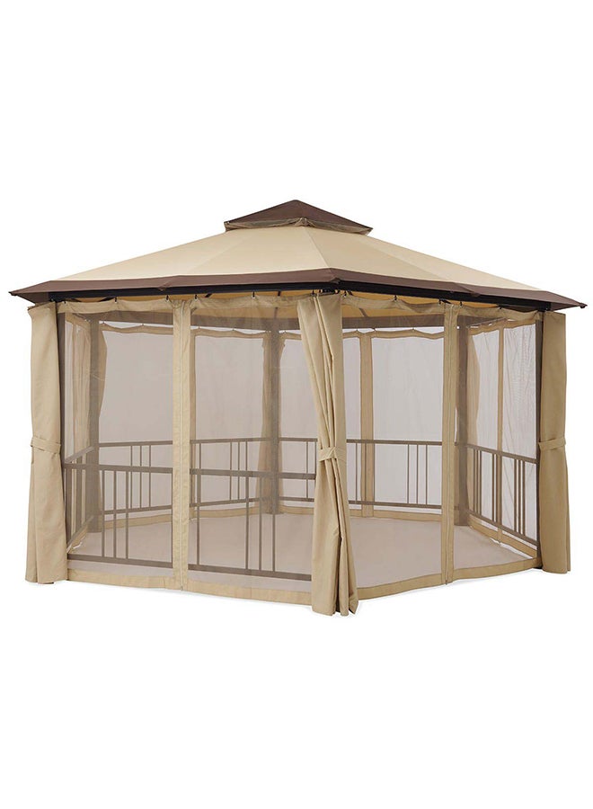 DANUBE HOME Amber Gazebo Metal Frame Patio Tent Canopy For Garden With Mosquito Net Beige 250x250cm  - Image 2