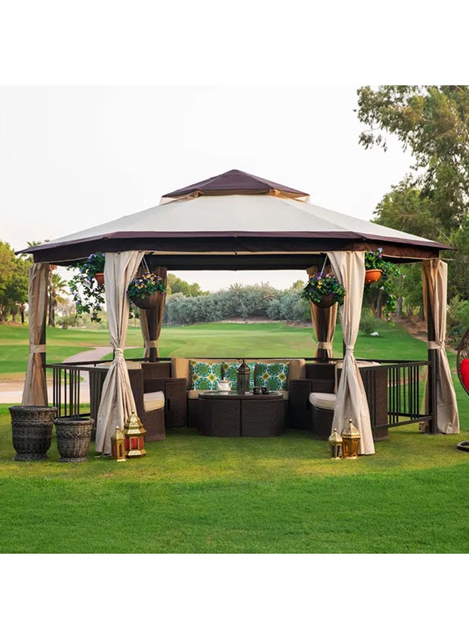 DANUBE HOME Amber Gazebo Metal Frame Patio Tent Canopy For Garden With Mosquito Net Beige 250x250cm  - Image 1