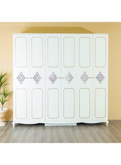 Alena Wardrobe Cabinet Modern 6-Door Closet Clothes Storage Organizer For Bedroom White/Gold 240 X 60 X 235cm