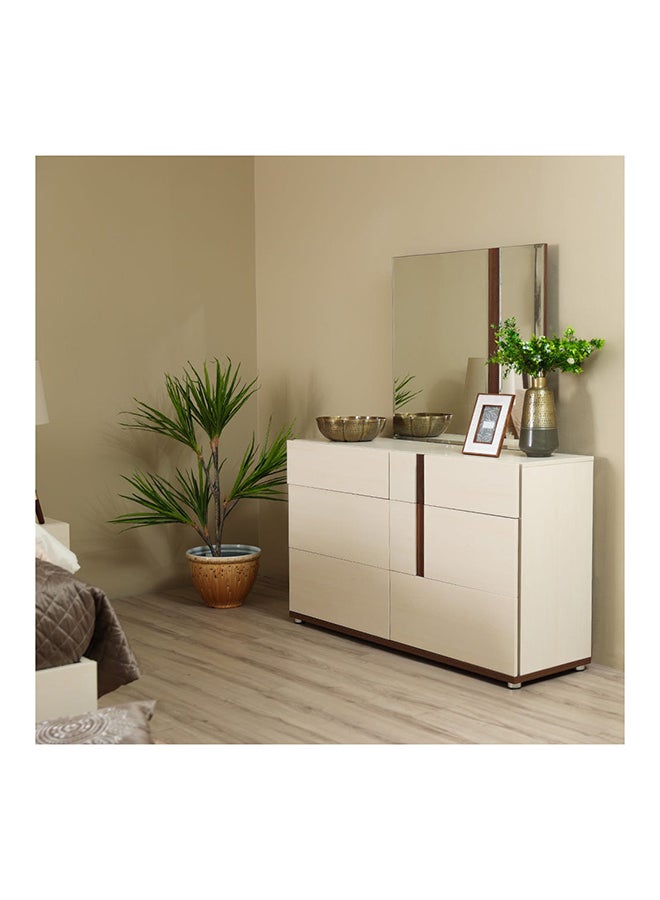 DANUBE HOME Maybell Dresser With Mirror 6-Drawer Vanity Table Modern Design Makeup Desk With Storage For Bedroom White Maple/Walnut 138x41.5x161cm  - Image 1