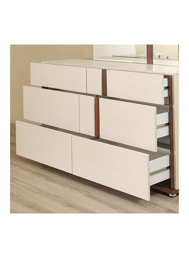 DANUBE HOME Maybell Dresser With Mirror 6-Drawer Vanity Table Modern Design Makeup Desk With Storage For Bedroom White Maple/Walnut 138x41.5x161cm  - Image 2