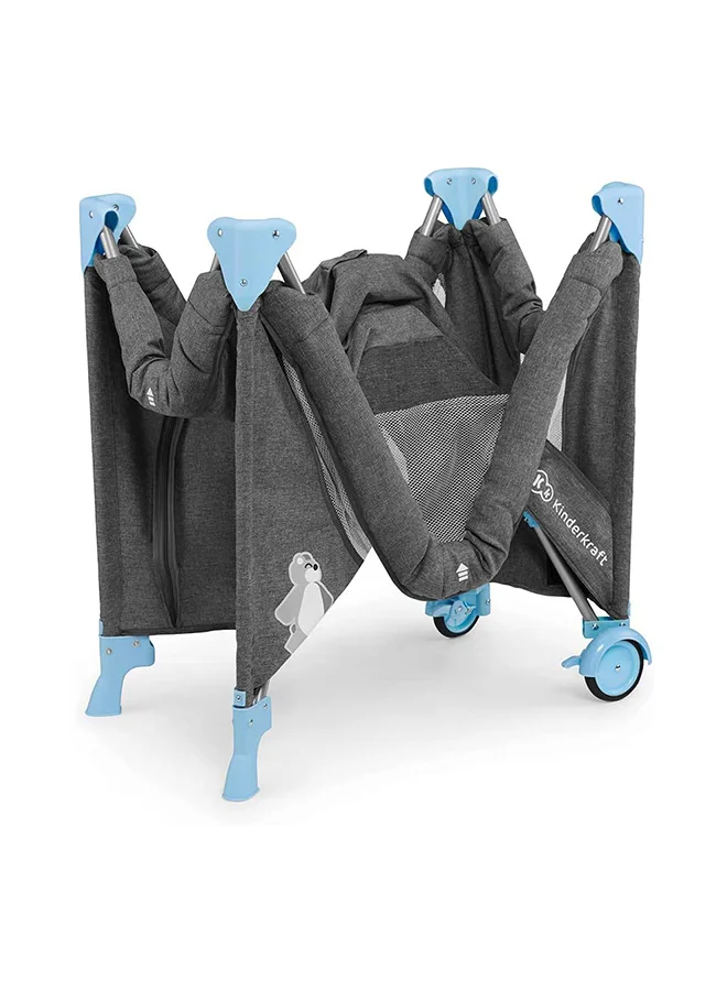 كيندركرافت Joy Folding Bed With Accessories – Grey, Blue