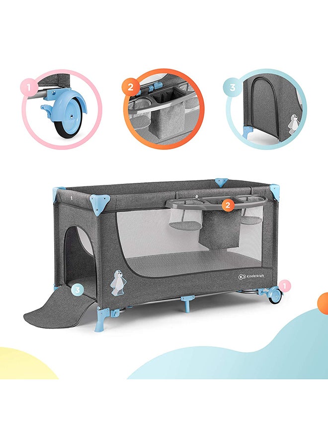 Kinderkraft - Joy Folding Bed With Accessories – Grey, Blue - Image 1