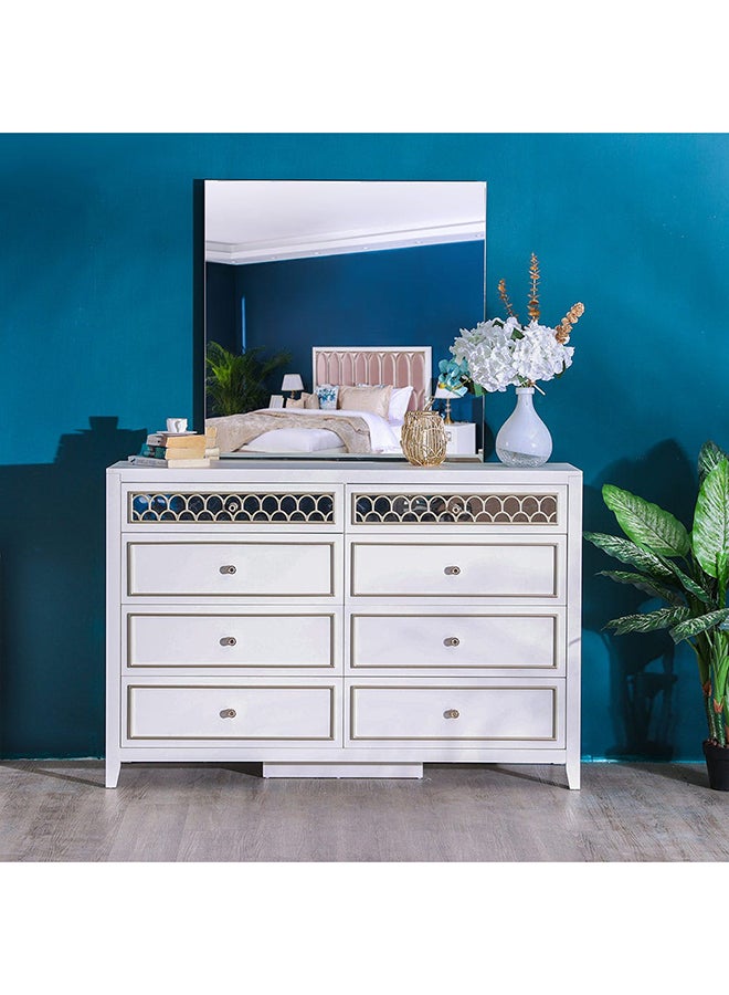 DANUBE HOME Hernan Dresser With Mirror 8-Drawer Vanity Table Modern Design Makeup Desk With Storage For Bedroom White Glossy/Gold 145x42x187cm  - Image 2