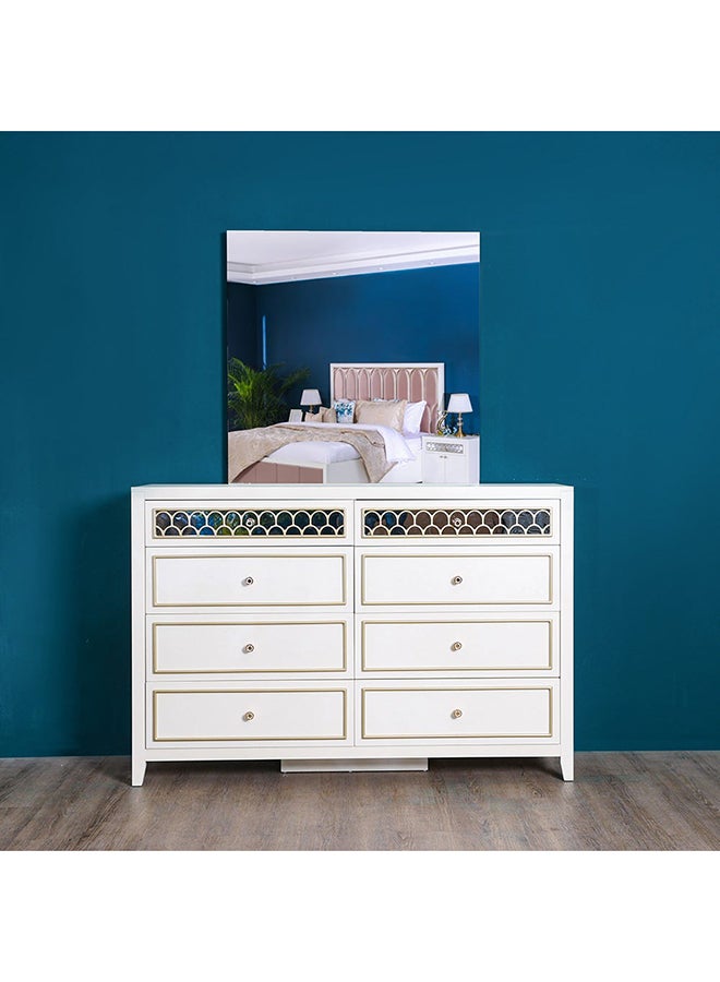 DANUBE HOME Hernan Dresser With Mirror 8-Drawer Vanity Table Modern Design Makeup Desk With Storage For Bedroom White Glossy/Gold 145x42x187cm  - Image 3