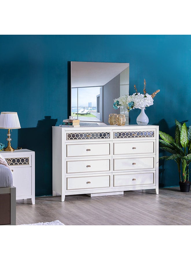 DANUBE HOME Hernan Dresser With Mirror 8-Drawer Vanity Table Modern Design Makeup Desk With Storage For Bedroom White Glossy/Gold 145x42x187cm  - Image 4