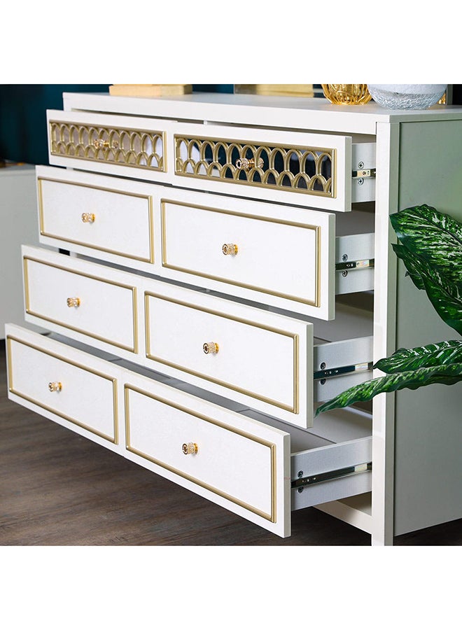 DANUBE HOME Hernan Dresser With Mirror 8-Drawer Vanity Table Modern Design Makeup Desk With Storage For Bedroom White Glossy/Gold 145x42x187cm  - Image 5