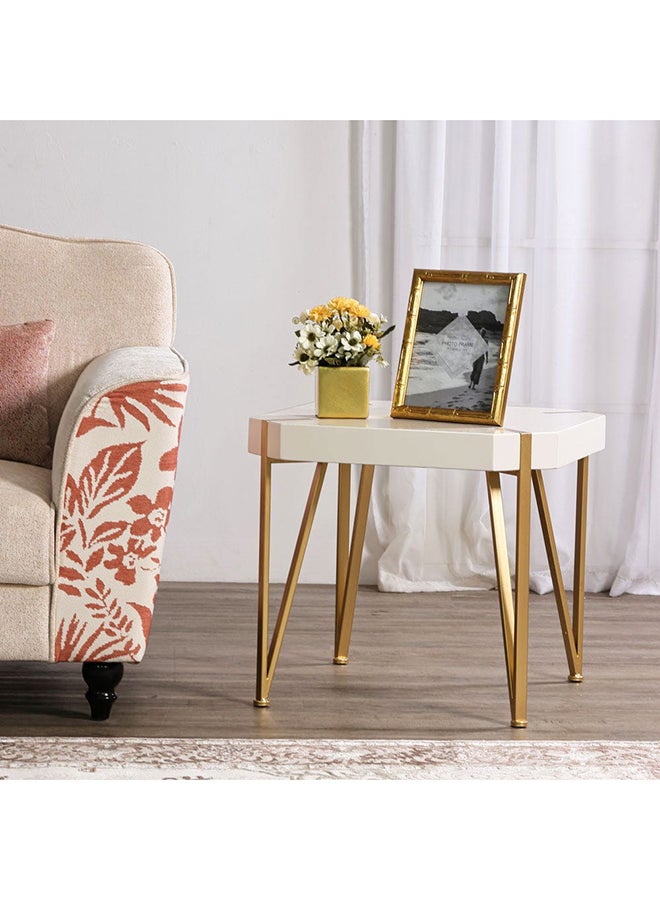 DANUBE HOME End Table Multifunctional Living Room Small Desk Space Saving Octagonal Side Table For Modern Home White/Golden 60x60x54cm White/Golden 60x60x54cm  - Image 1