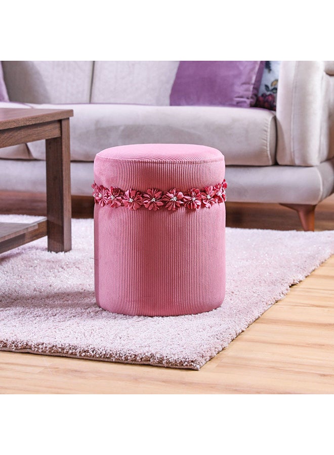 DANUBE HOME Sansa Pouf With Flower Design Pink/White 32x32x39cm  - Image 1