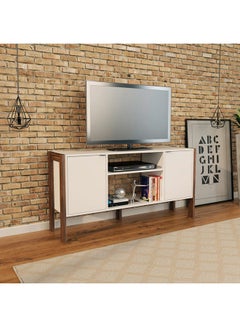 DANUBE HOME Tarsus Top TV Unit for TVs Upto 55 inches And Multifunctional Home Theater, Engineered Wood White/Walnut 134x35.4x68.5cm  - Image 1