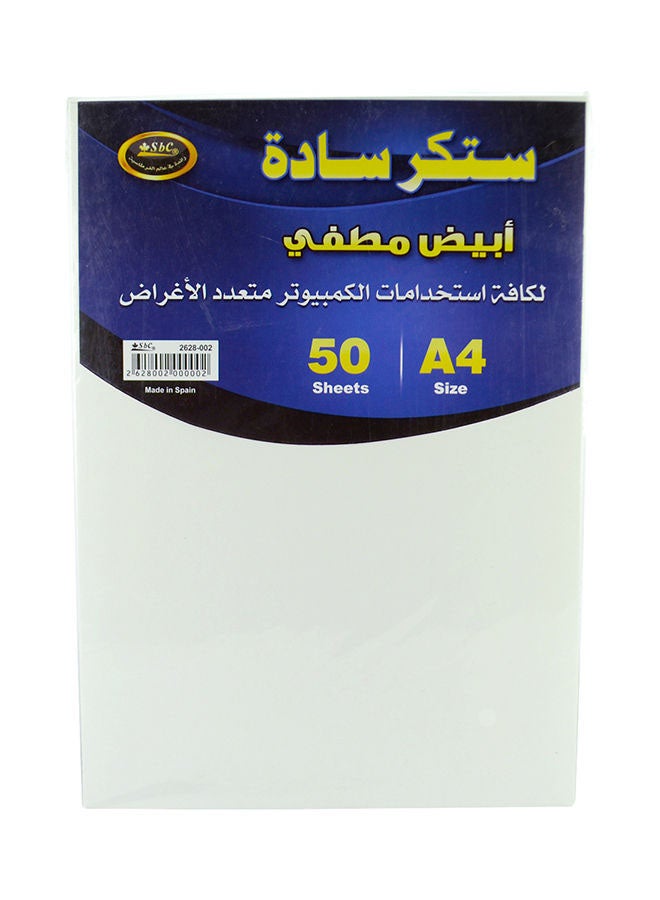 SBC 50 Sheets A4 White Sticker, Mat A4  - Image 1