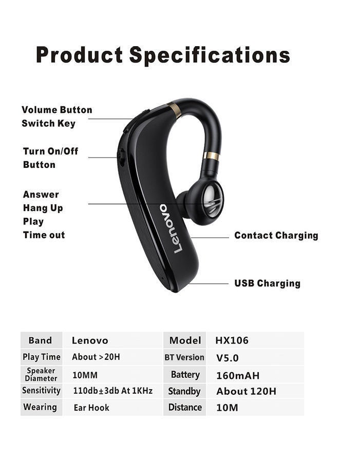 Lenovo - HX106 Business Bluetooth Headset Black - Image 1