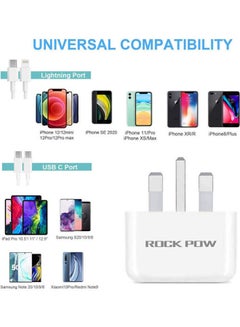 روك بو قابس شاحن iPhone 14 PD 20W Type-C، قابس محول السفر العالمي متوافق مع iPhone 14 Pro Max/14 Pro/14 Plus/14/13/12/11، سامسونج أبيض أبيض  - Image 2