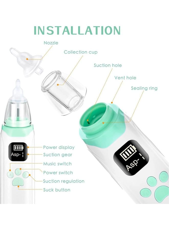 Rock Pow Electric Rechargeable Nasal Aspirator For Babies 3 Silicone Tips And 3 Suction Levels With Music Light Soothing Function  - Image 2